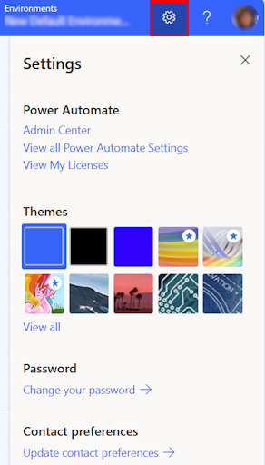 Screenshot of Power Automate settings.