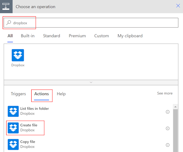 Screenshot of creating a Dropbox file.