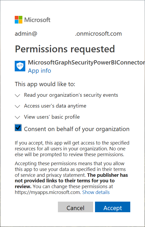 Screenshot shows the Permission requested page.