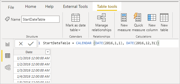 Screenshot that shows the first table.