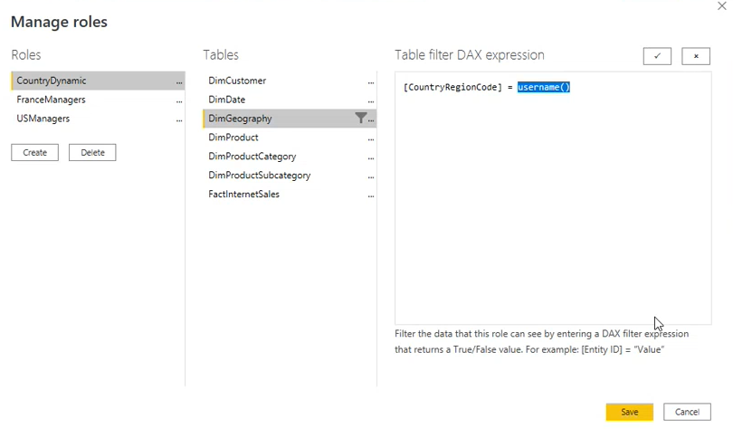 Screenshot showing how to create a dynamic R L S role.