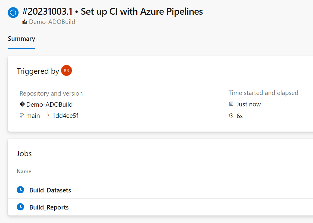 Screenshot showing Azure DevOps running a pipeline.