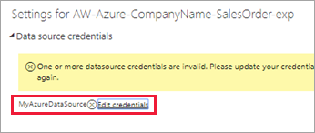 Screenshot showing Edit report credentials.