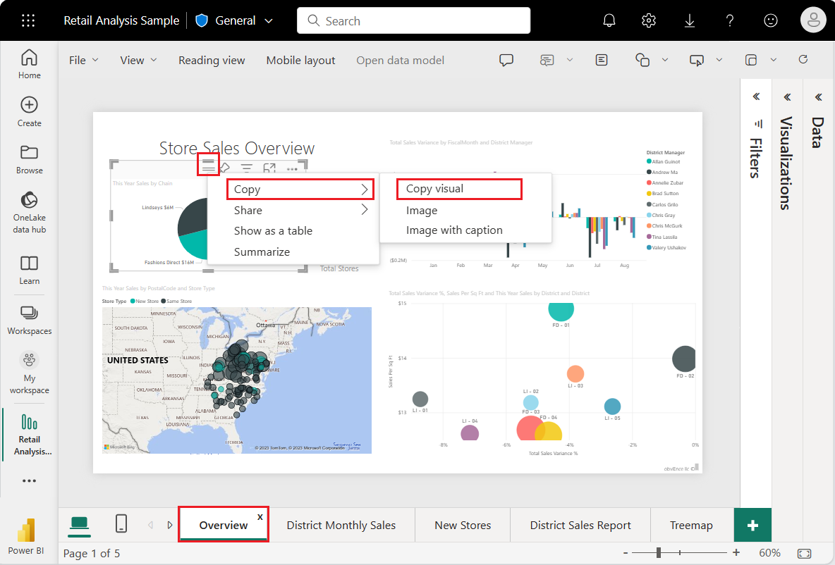 Screenshot that shows how to copy a visual.