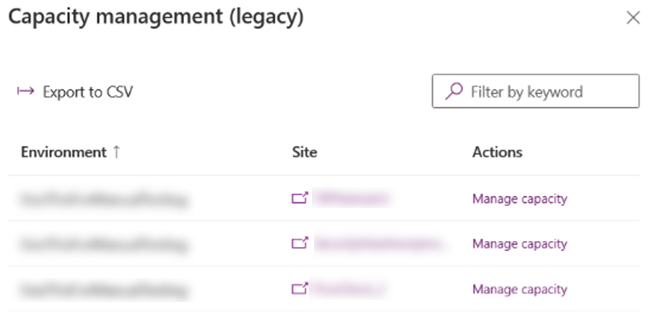 A screenshot of the legacy capacity management pane.