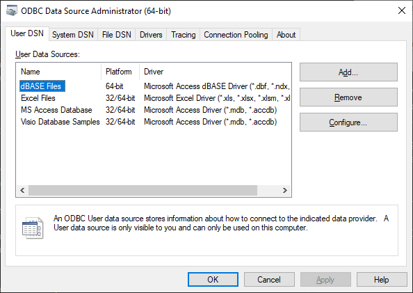 Open the ODBC Data Source Administrator.