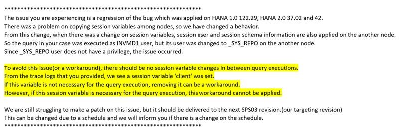 SAP response to known issue.