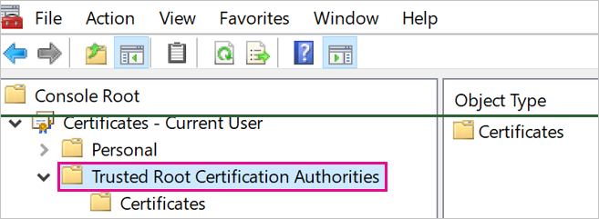 Trusted Root Certification Authorities folder.