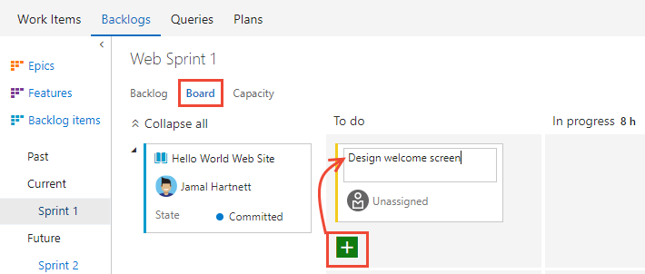 Add task from the taskboard