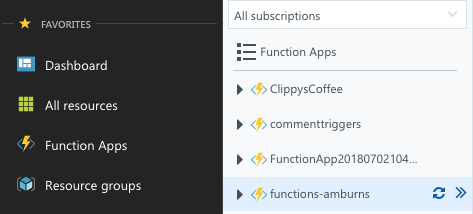 azure functions menu