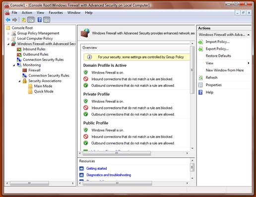windows firewall with advanced security mmc snap-in
