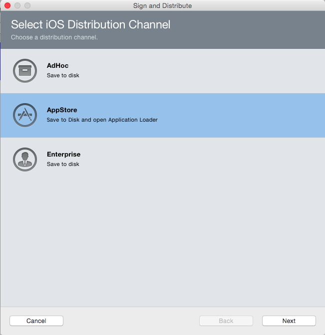 Select the App Store distribution channel
