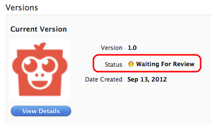 The status in iTunes Connect showing Waiting for Review