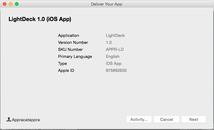 The Application Loader validation screen