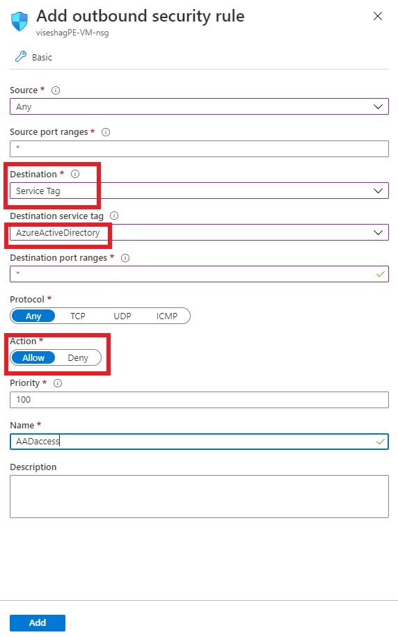 Screenshot that shows adding outbound rule details.