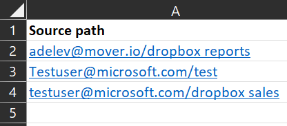 Format for bulk uploading dropbox source files into Migration Manager.