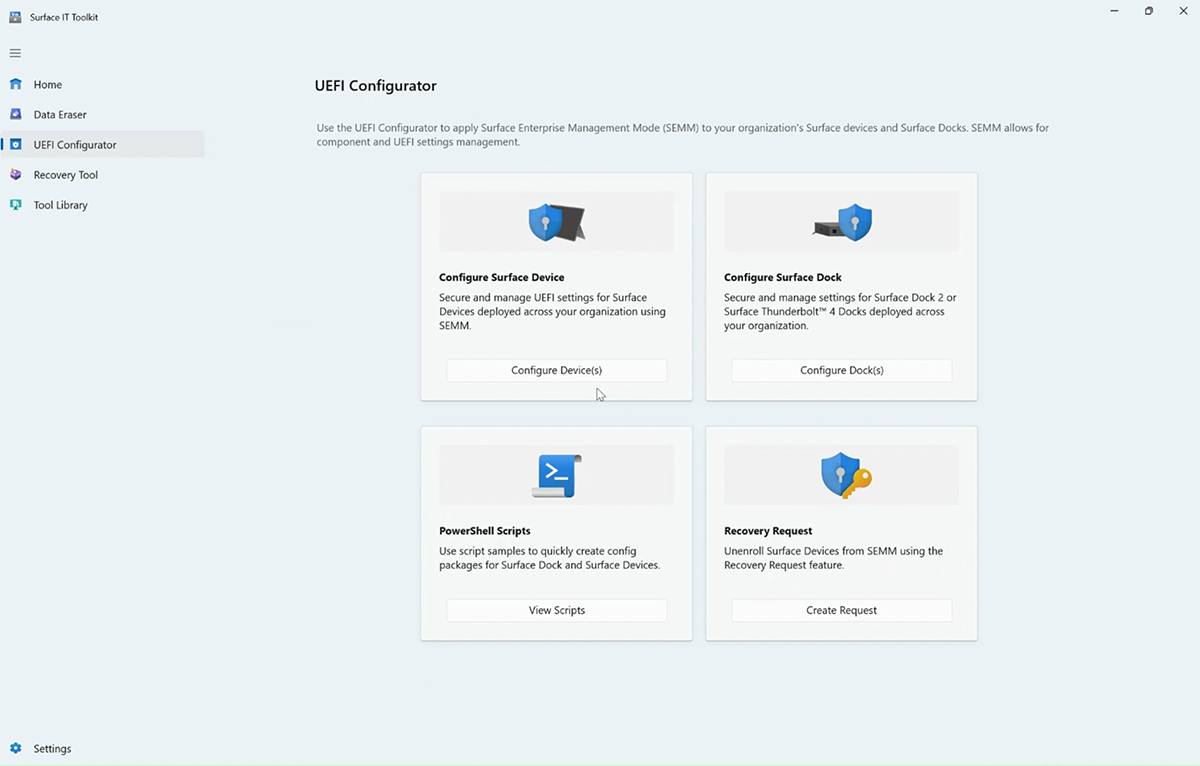 Screenshot of UEFI Configurator for Surface Hub.