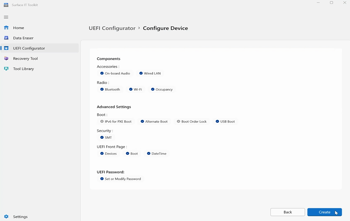 Screenshot showing screen to build UEFI DFI Package.