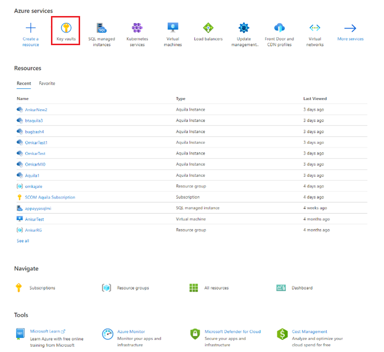 Screenshot that shows the icon for key vaults in the Azure portal.