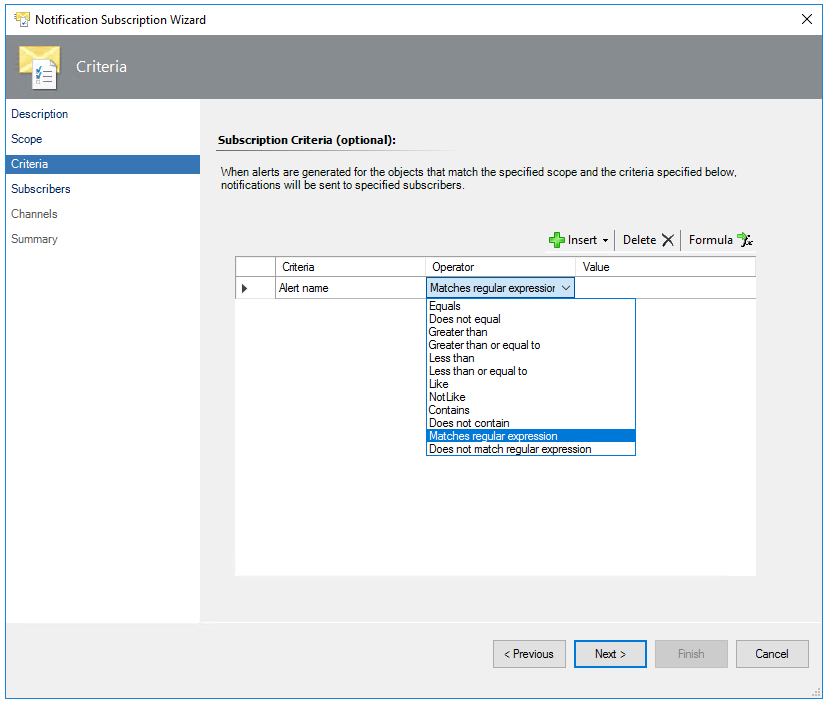 Screenshot showing criteria builder single expression.