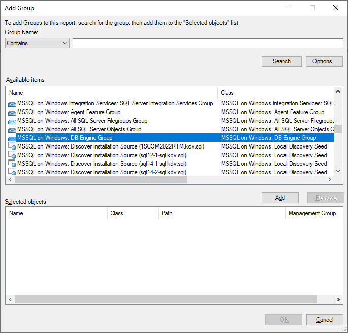 Screenshot showing Adding objects and groups.