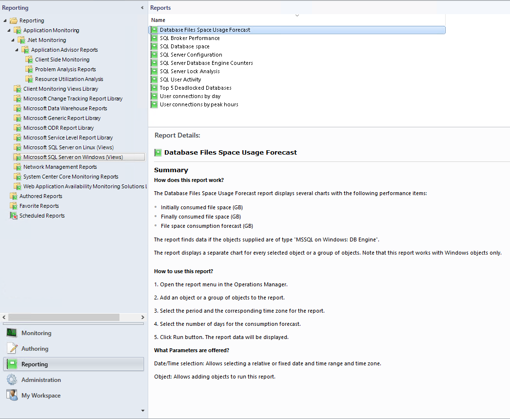 Screenshot showing Database usage forecast.