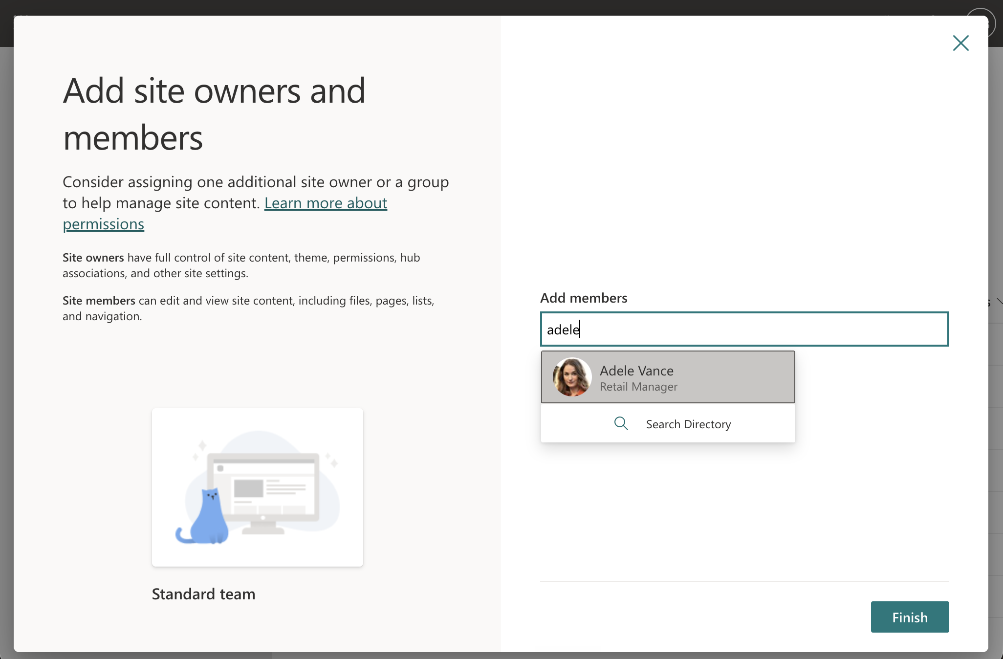 Screenshot of the Add site owners and members panel.