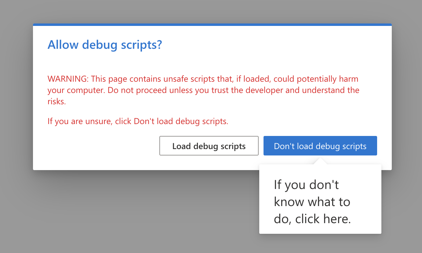 Screenshot of debug scripts prompt.