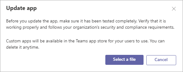 Screenshot of the Update app dialog.