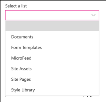 Screenshot of the PropertyFieldListPicker control.