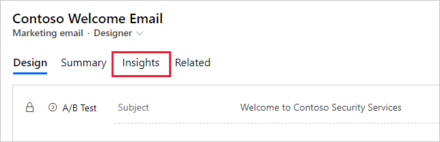 Screenshot of the welcome email with the Insights tab selected.