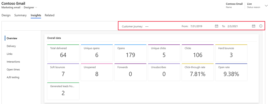Screenshot of the filter settings at the top of the Insights tab.
