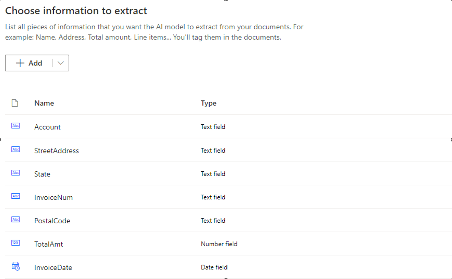 Screenshot of choosing info screen.