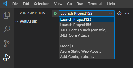 Screenshot showing launch configuration options in the Run and Debug view.