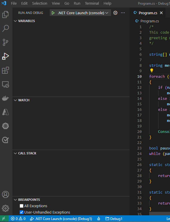 Screenshot showing run option in the Run and Debug view.
