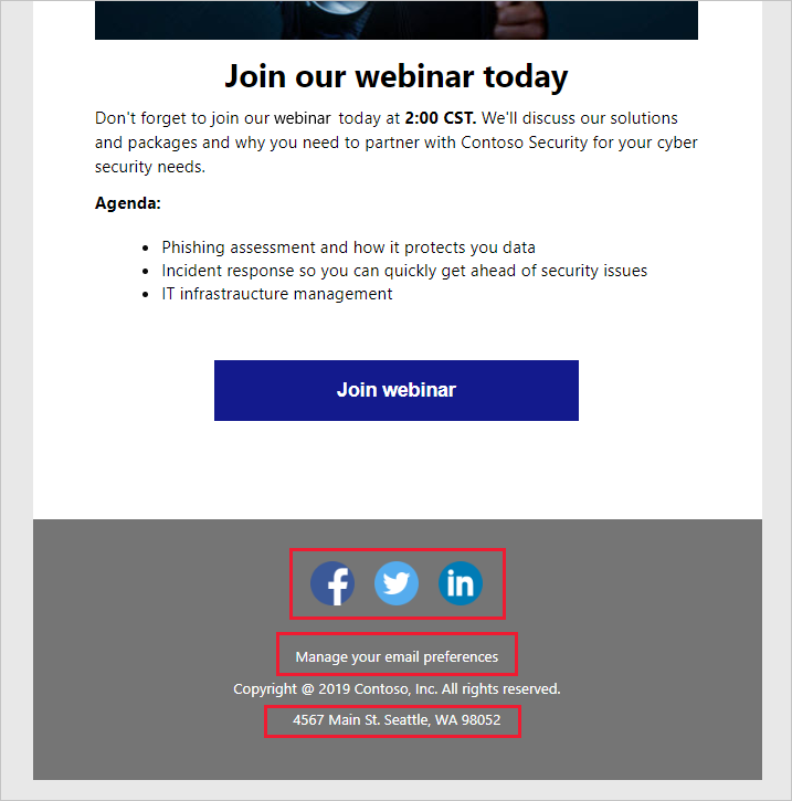 Screenshot of the content settings on marketing email.