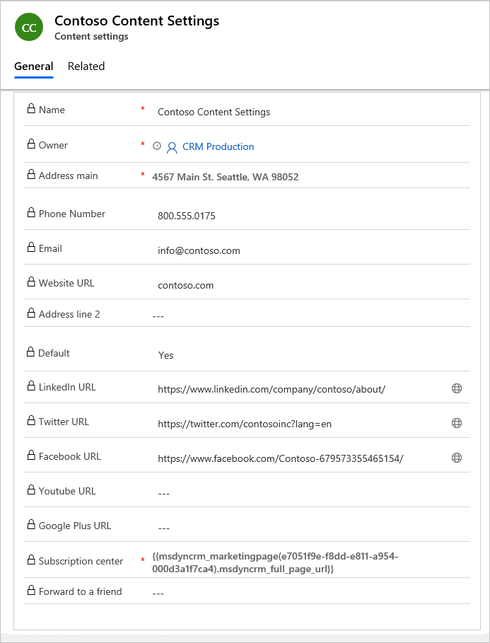 Screenshot of the Content settings details.