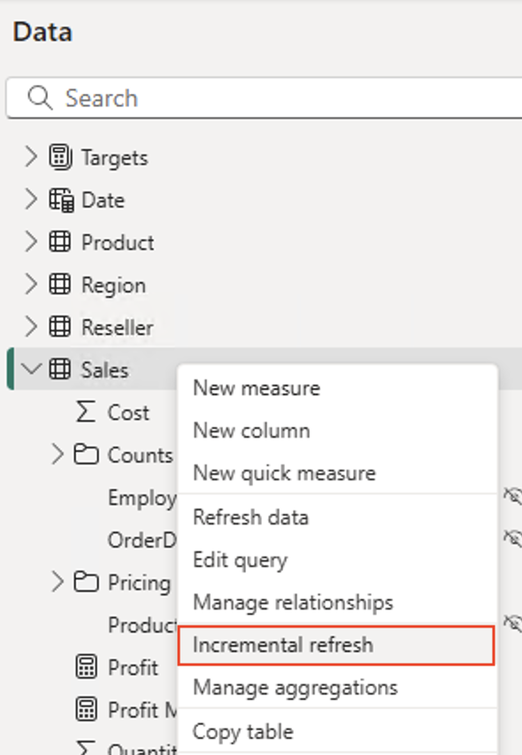 Select incremental refresh option