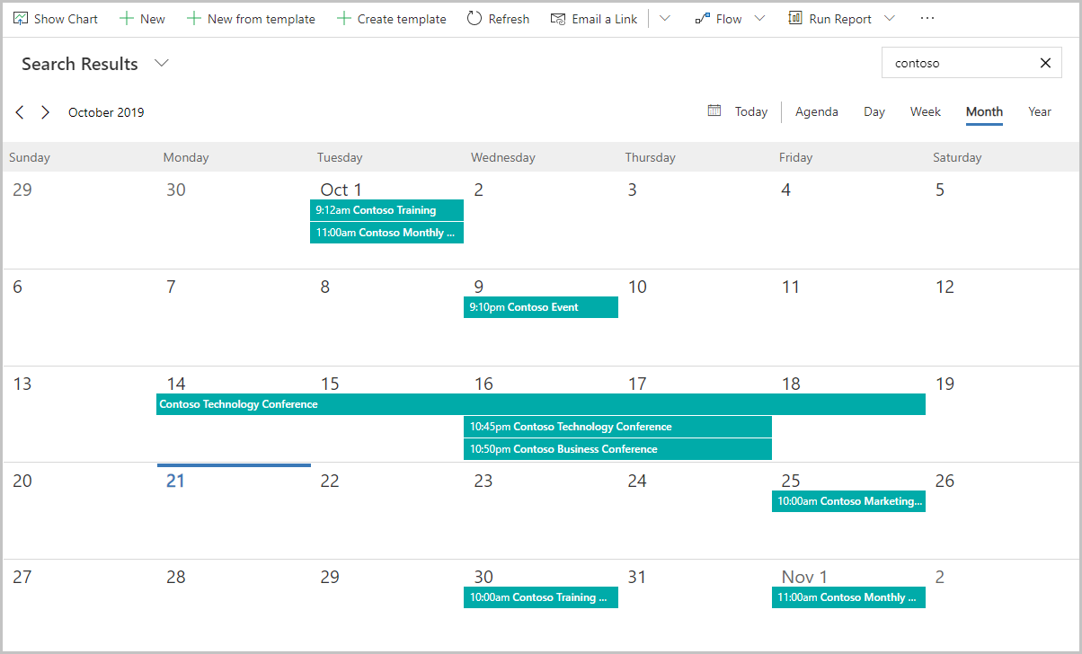 Screenshot of the view of a marketing calendar.