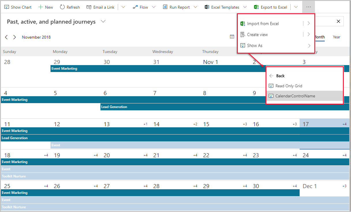 View of an entity level marketing calendar.