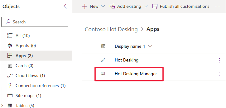 Screenshot of the Hot Desking Manager application link.