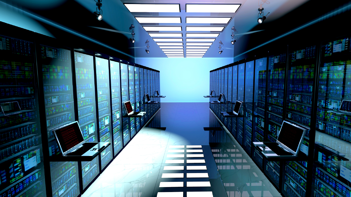 Diagram showing a large cabinet, mainframe computer.
