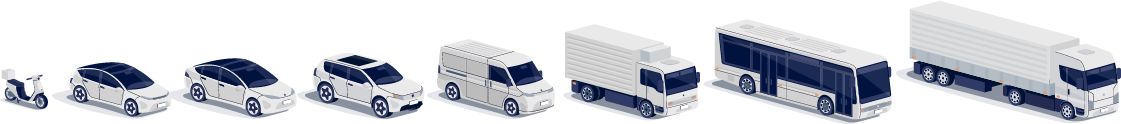 Diagram showing vehicles that go from smallest at the left to largest at the right.