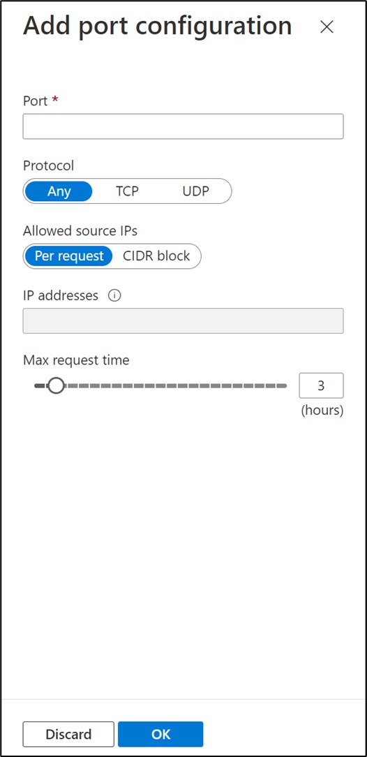 Screenshot of adding a port with recommended access.