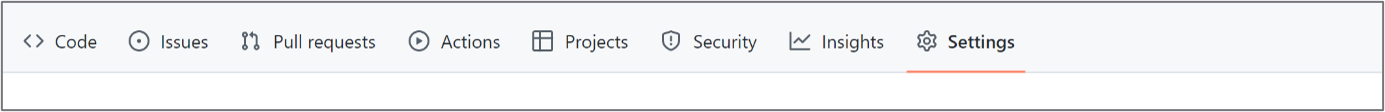 Screenshot of settings tab in GitHub repository.
