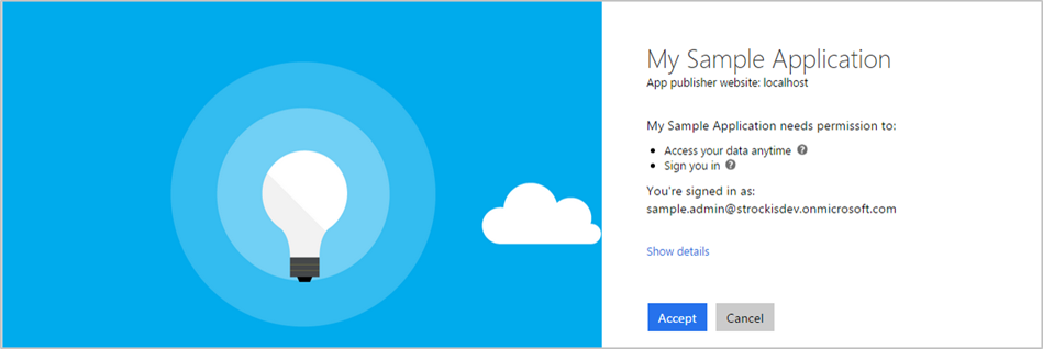 Screenshot of the work account consent dialog. Users must agree to proceed with the application.