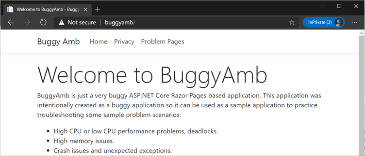 Screenshot of welcome page.