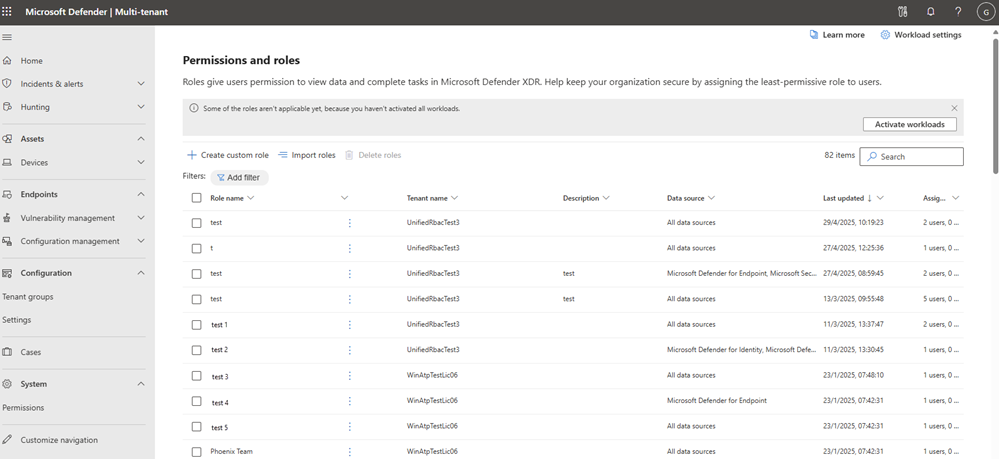Screenshot of main Permissions and roles page