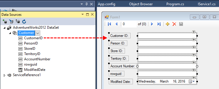 Screenshot showing Data Source drag operation.