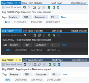 TFS tagging in Light, Dark, and Blue theme TFS tagging in Light (top), Dark (center), and Blue (bottom) themes
